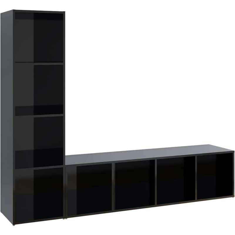 

Muebles de TV 2 uds aglomerado negro brillante 142,5x35x36,5 cm - Negro - Vidaxl
