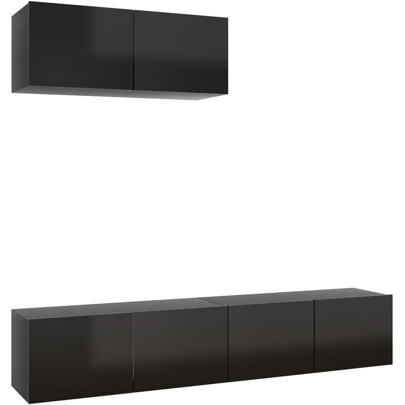 

vidaXL Muebles de TV 3 piezas de aglomerado negro brillante - Negro