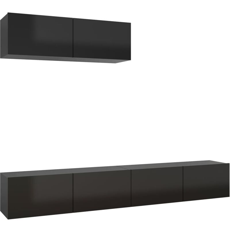 

Muebles de TV 3 piezas de aglomerado negro brillante - Negro - Vidaxl