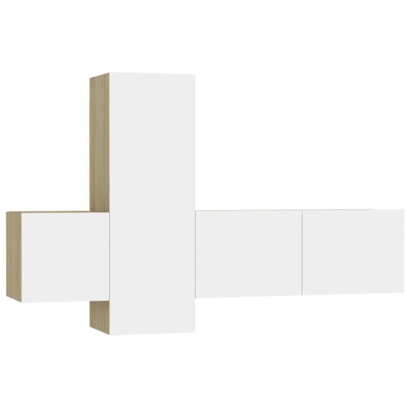 

Muebles de TV 3 pzas aglomerado blanco y roble Sonoma - Blanco - Vidaxl