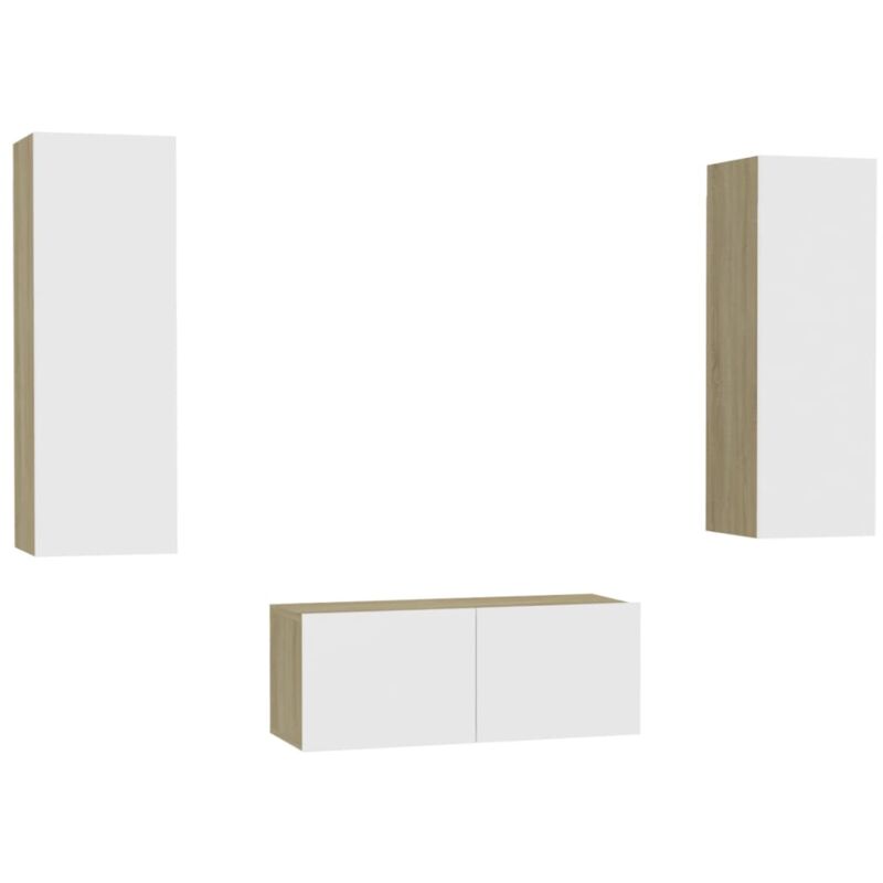 

Muebles de TV 3 pzas aglomerado blanco y roble Sonoma - Blanco - Vidaxl