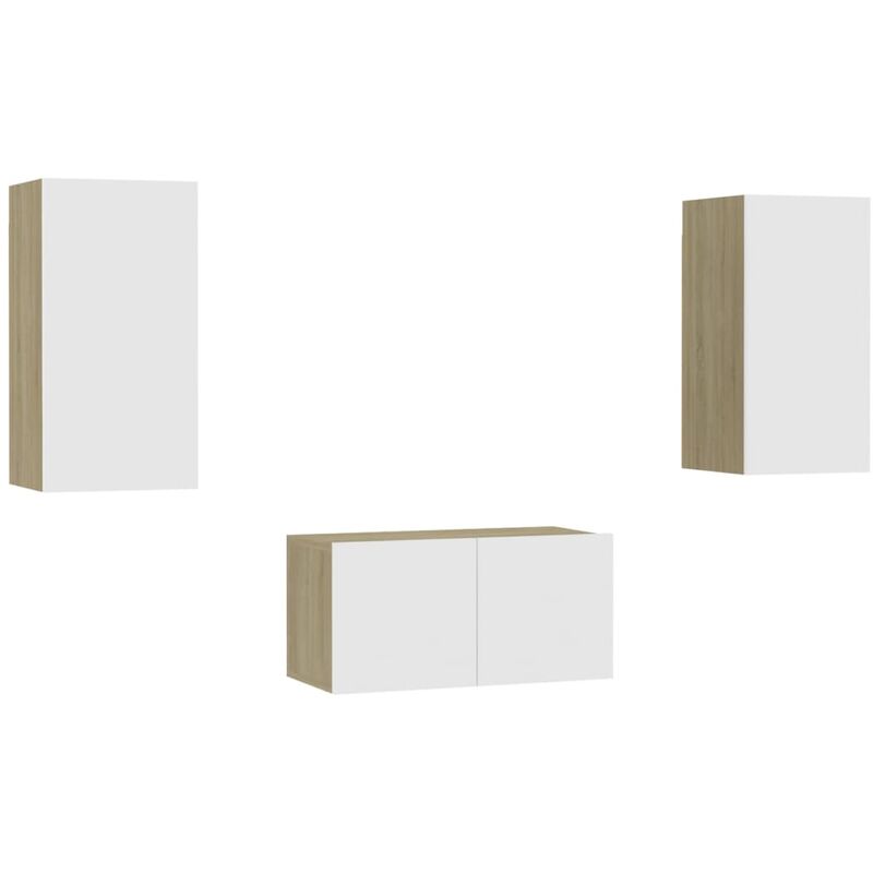

Vidaxl - Muebles de TV 3 pzas aglomerado blanco y roble Sonoma - Blanco