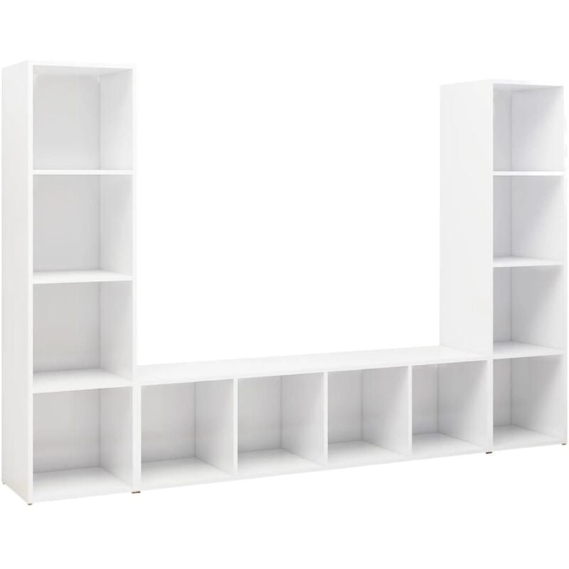 

Muebles de TV 3 uds aglomerado blanco brillante 142,5x35x36,5cm - Blanco - Vidaxl