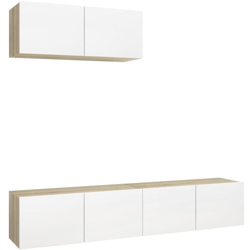 

Muebles de TV 3 uds aglomerado blanco y roble Sonoma - Beige - Vidaxl