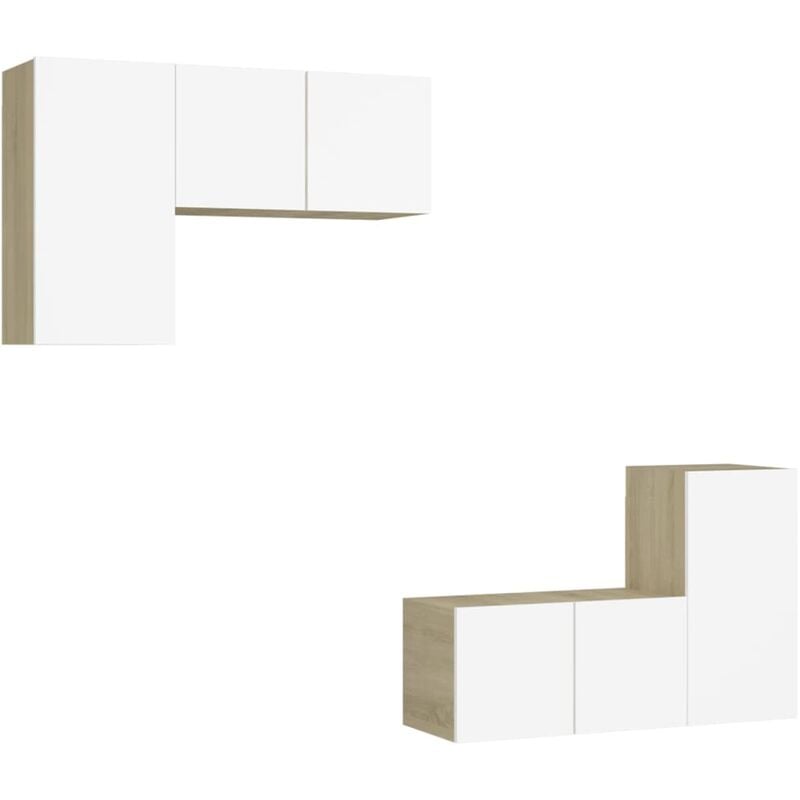 

Vidaxl - Muebles de TV 4 pzas aglomerado blanco y roble Sonoma - Blanco
