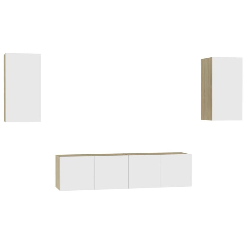 

Muebles de TV 4 pzas aglomerado blanco y roble Sonoma - Blanco - Vidaxl