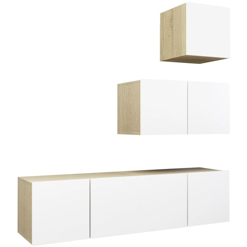 

Muebles de TV 4 pzas aglomerado blanco y roble Sonoma - Blanco - Vidaxl