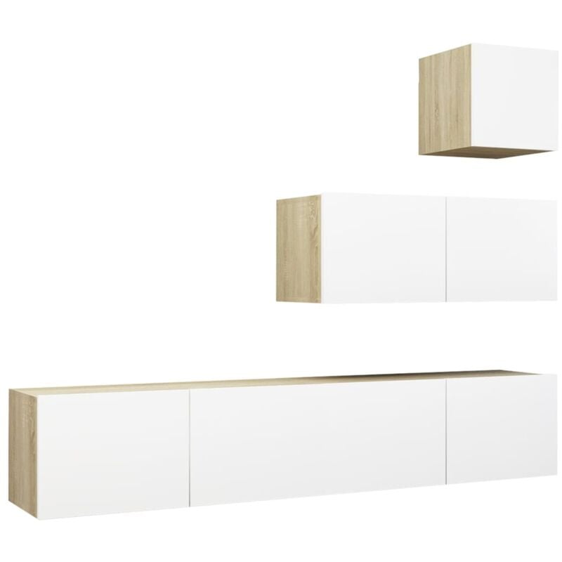 

Muebles de TV 4 pzas aglomerado blanco y roble Sonoma - Beige - Vidaxl