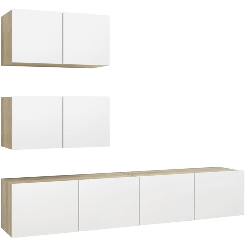 

Muebles de TV 4 pzas aglomerado blanco y roble Sonoma - Beige - Vidaxl