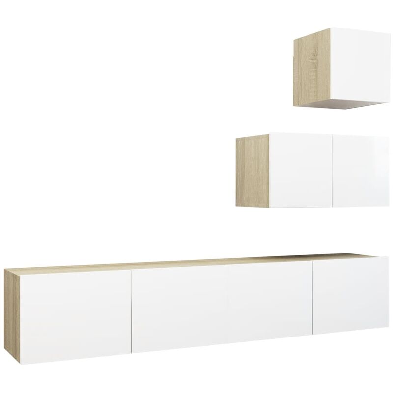 

Muebles de TV 4 pzas aglomerado blanco y roble Sonoma - Beige - Vidaxl