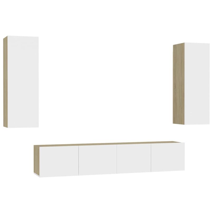 

Muebles de TV 4 pzas aglomerado blanco y roble Sonoma - Beige - Vidaxl