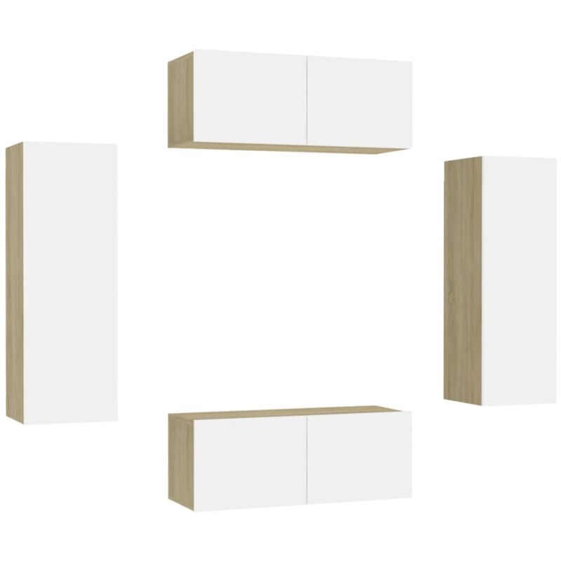 

vidaXL Muebles de TV 4 pzas aglomerado blanco y roble Sonoma - Beige