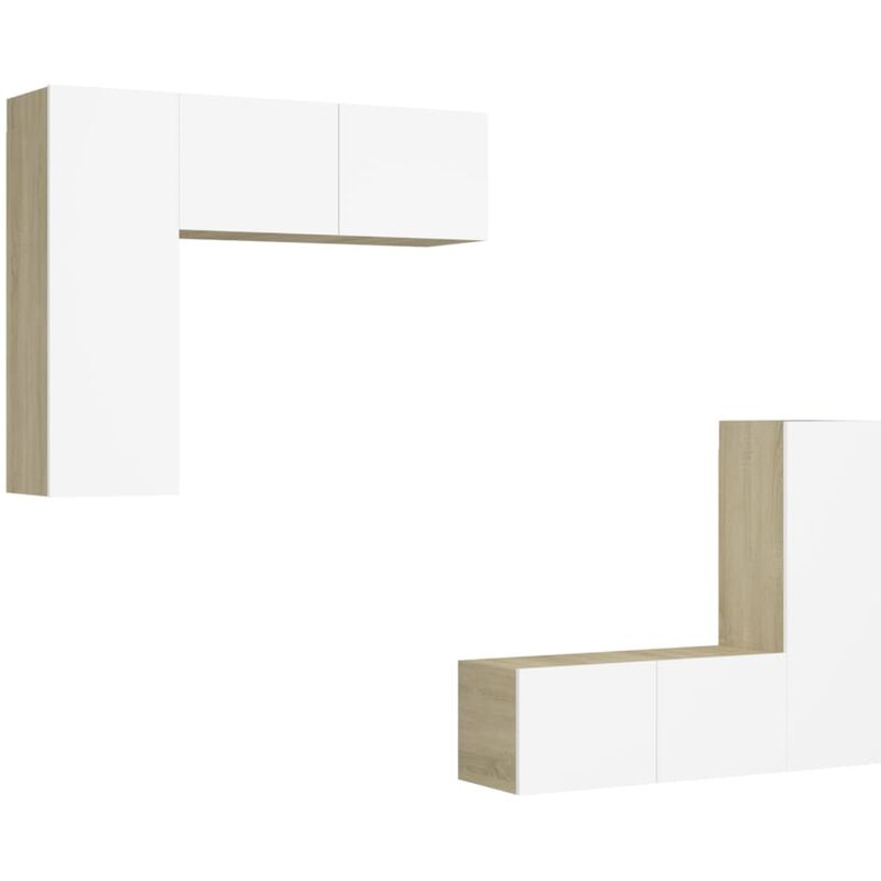 

Muebles de TV 4 pzas aglomerado blanco y roble Sonoma - Beige - Vidaxl