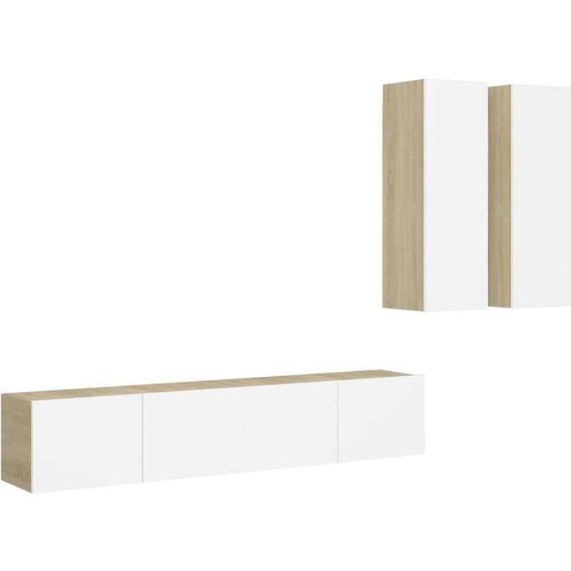 

Muebles de TV 4 pzas aglomerado blanco y roble Sonoma - Beige - Vidaxl
