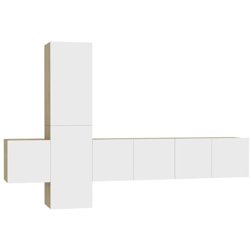 

Vidaxl - Muebles de TV 5 pzas aglomerado blanco y roble Sonoma - Blanco