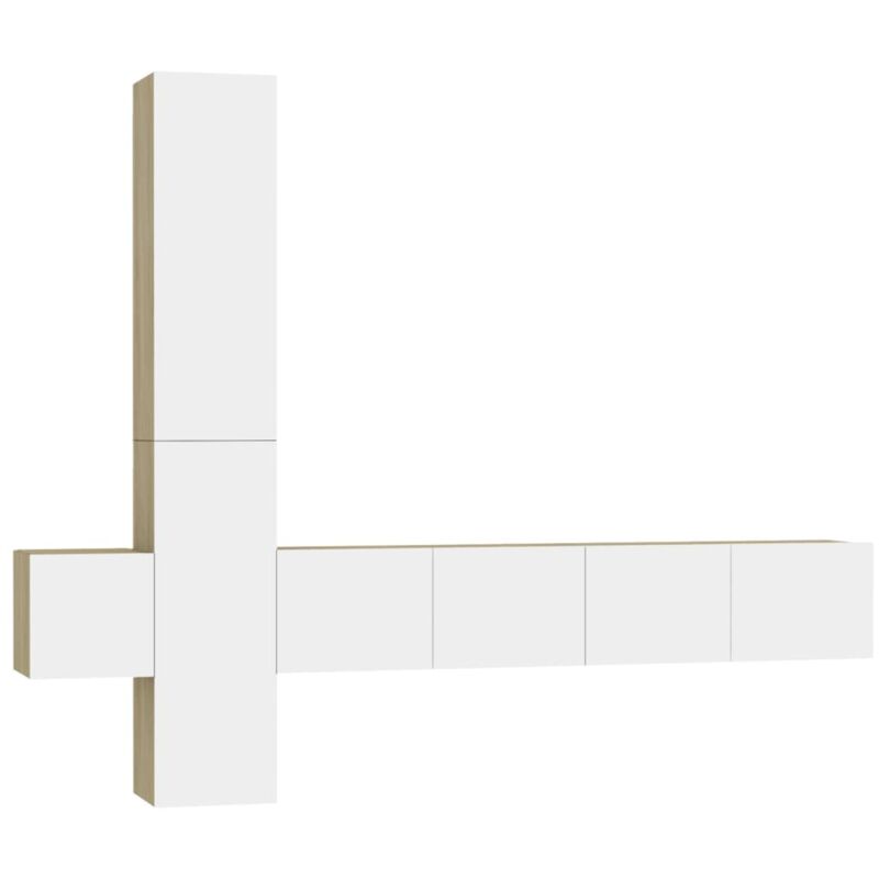 

Muebles de TV 5 pzas aglomerado blanco y roble Sonoma - Beige - Vidaxl