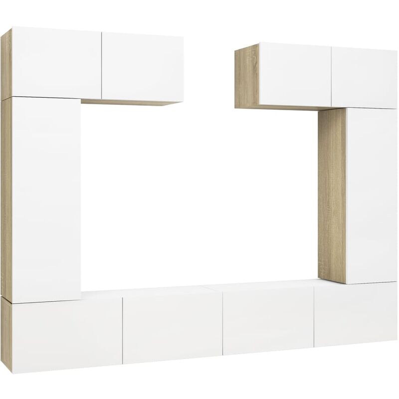 

Muebles de TV 6 pzas aglomerado blanco y roble Sonoma - Beige - Vidaxl