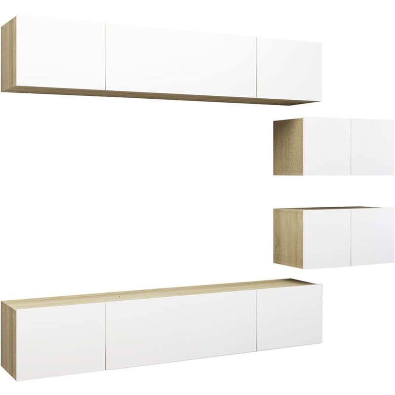 

Muebles de TV 6 pzas aglomerado blanco y roble Sonoma - Beige - Vidaxl