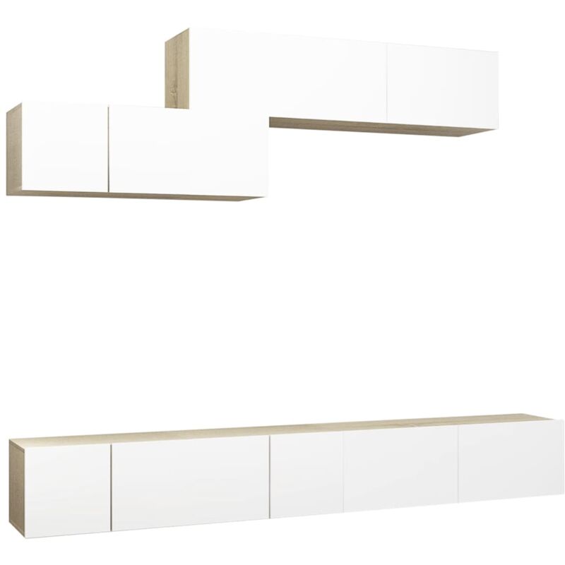 

Muebles de TV 6 pzas aglomerado blanco y roble Sonoma - Beige - Vidaxl