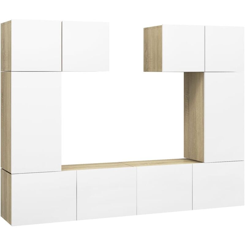 

Muebles de TV 6 pzas aglomerado blanco y roble Sonoma - Beige - Vidaxl