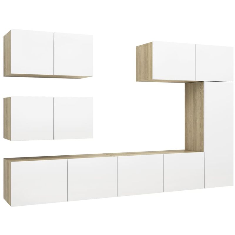 

Muebles de TV 6 pzas aglomerado blanco y roble Sonoma - Beige - Vidaxl