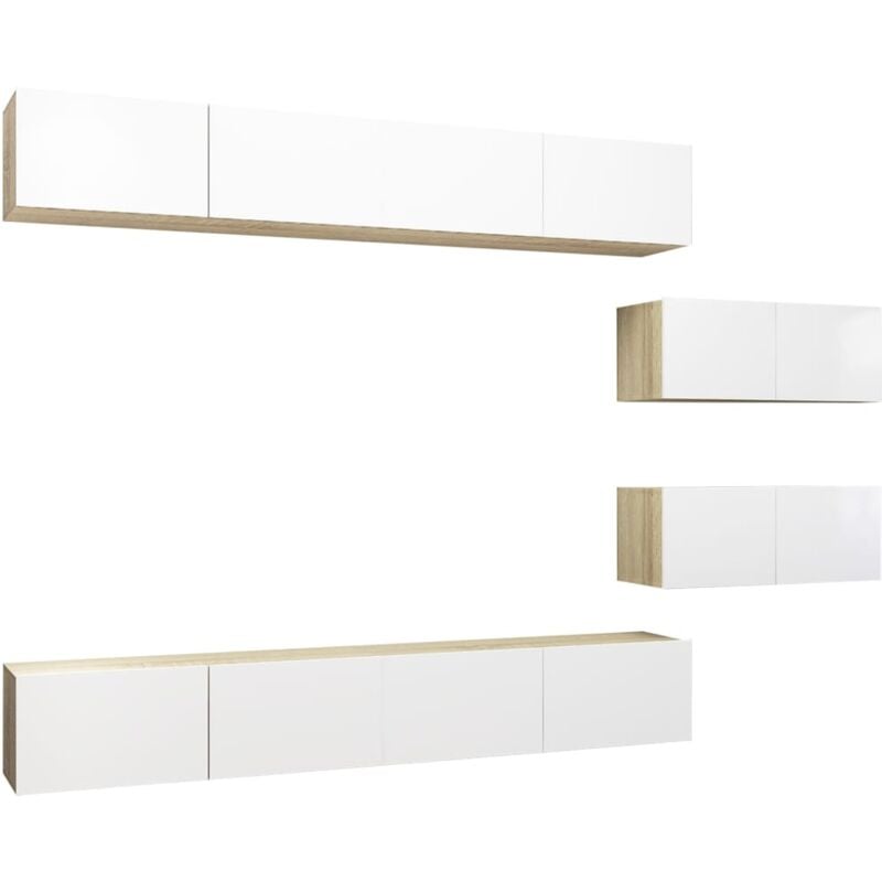 

Muebles de TV 6 pzas aglomerado blanco y roble Sonoma - Beige - Vidaxl