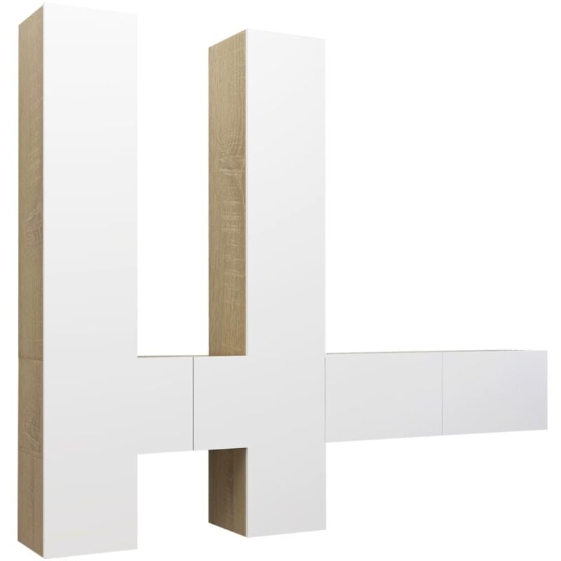 

Muebles de TV 6 pzas aglomerado blanco y roble Sonoma - Beige - Vidaxl