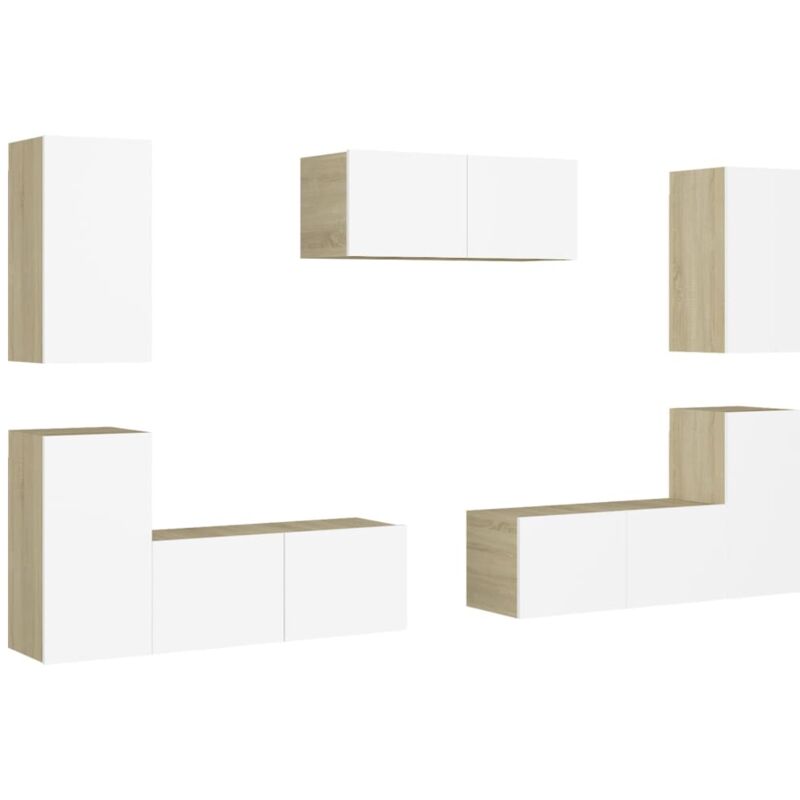 

Muebles de TV 7 pzas aglomerado blanco y roble Sonoma - Beige - Vidaxl
