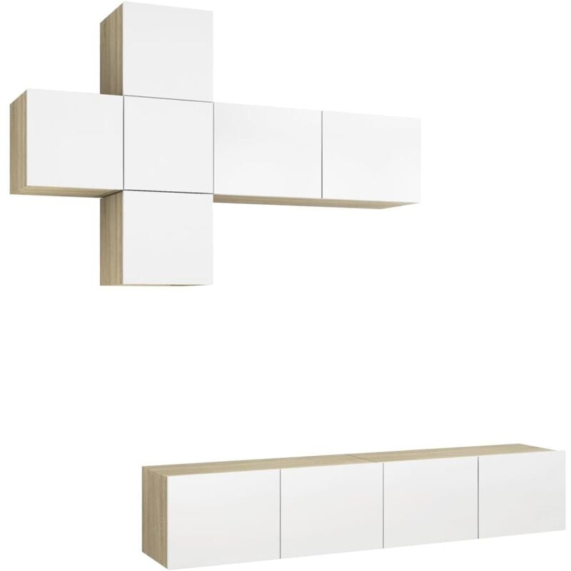 

Muebles de TV 7 pzas aglomerado blanco y roble Sonoma - Beige - Vidaxl
