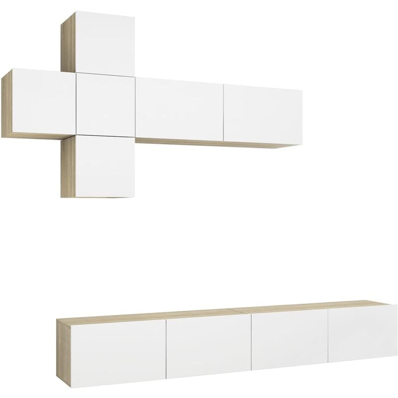 

Muebles de TV 7 pzas aglomerado blanco y roble Sonoma - Beige - Vidaxl