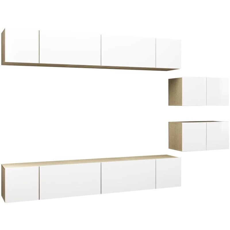 

Muebles de TV 8 piezas aglomerado blanco y roble Sonoma - Blanco - Vidaxl