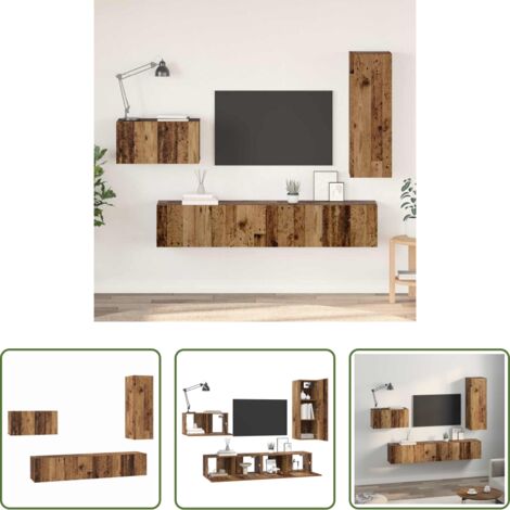 vidaXL Muebles de TV -  Conjunto de mueble de TV con cajón 4 pcs Madera envejecida