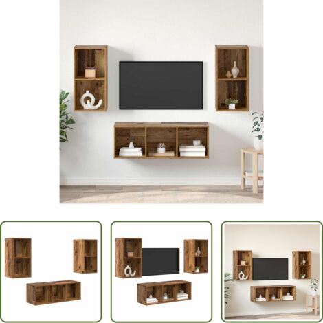 vidaXL Muebles de TV -  Conjunto de mueble de TV Montaje en la pared 3 pcs Madera Vieja