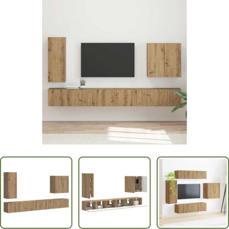 vidaXL Muebles de TV -  Conjunto de mueble para TV de pared 6 pcs Roble artesanal