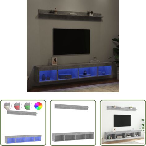 vidaXL Muebles de TV -  Muebles TV pared con LED 5 pzas madera ingeniería gris hormigón