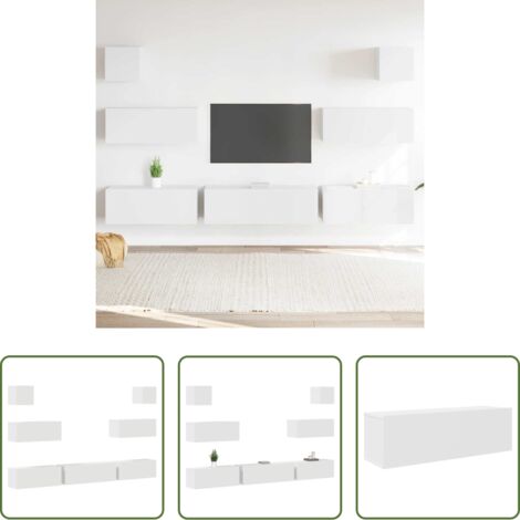 vidaXL Muebles de TV para pared -  Set de muebles para TV 7 piezas madera contrachapada blanco