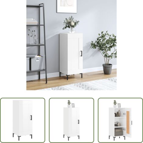 vidaXL Muebles decorativos -  Aparador de madera contrachapada blanco brillante 34,5x34x90 cm