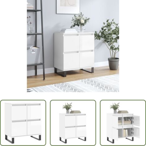 vidaXL Muebles decorativos -  Aparador de madera contrachapada blanco brillante 60x35x70 cm
