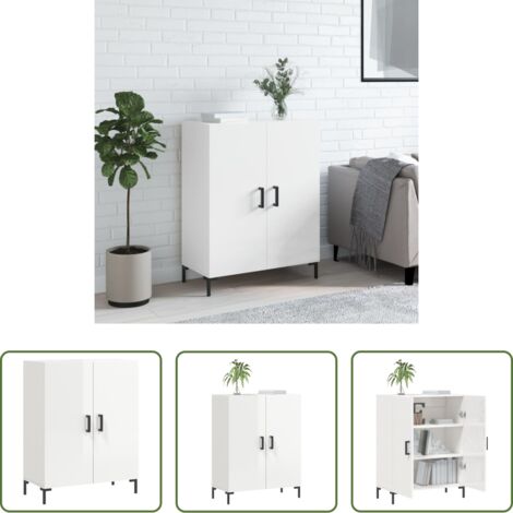 vidaXL Muebles decorativos -  Aparador de madera contrachapada blanco brillante 69,5x34x90 cm