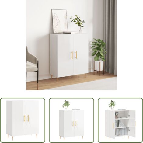 vidaXL Muebles decorativos -  Aparador de madera contrachapada blanco brillante 69,5x34x90 cm