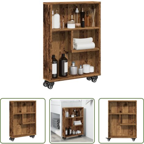 vidaXL Muebles decorativos - Carrito de almacenaje estrecho madera envejecida 48x13x68 cm