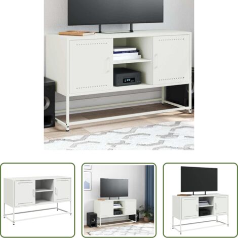 vidaXL Muebles industriales -  Mueble para TV de acero blanco 100,5x39x60,5 cm