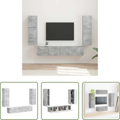 vidaXL Muebles modernos -  Conjunto de mueble de TV 4 pcs Gris Concreto