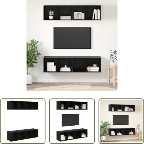 vidaXL Muebles modernos -  Conjunto de mueble de TV 4 pcs Roble Negro 37 x 37 x 72 cm