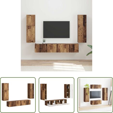vidaXL Muebles modernos -  Conjunto de mueble de TV Montaje en la pared 4 pcs Madera vieja