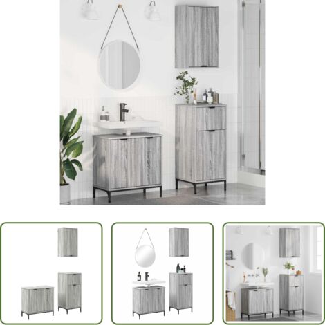 vidaXL Muebles modernos -  Juego de muebles de baño 3 pcs Gris sonoma Madera contrachapada