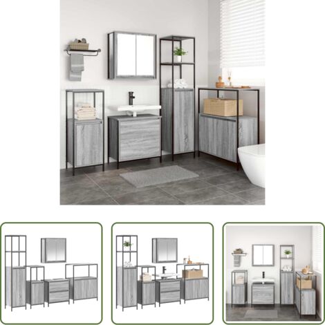 vidaXL Muebles modernos -  Juego de muebles de baño 5 pcs Gris 76.5 x 35 x 95 cm