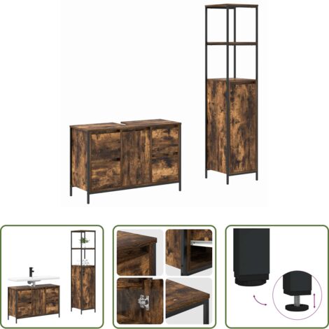 vidaXL Muebles modernos -  Juego de muebles de baño con cajón 2 pcs Roble Ahumado y Negro