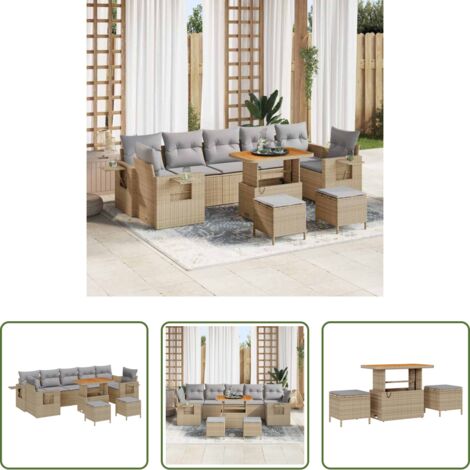 vidaXL Muebles modulares -  Conjunto de sofás de jardín con cojín 10 pcs Beige y Gris Claro