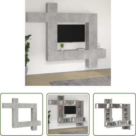 vidaXL Muebles modulares -  Set de muebles de TV 9 pzas madera contrachapada gris hormigón